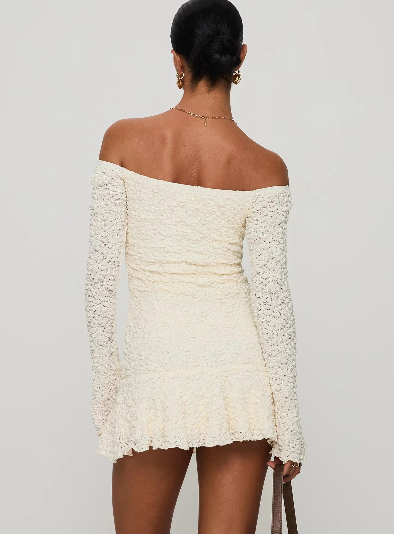 Vancesca Off Shoulder Long Sleeve Mini Dress Cream