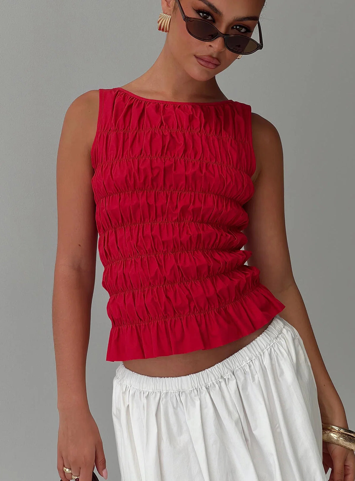 Marleene Shirred Top Red