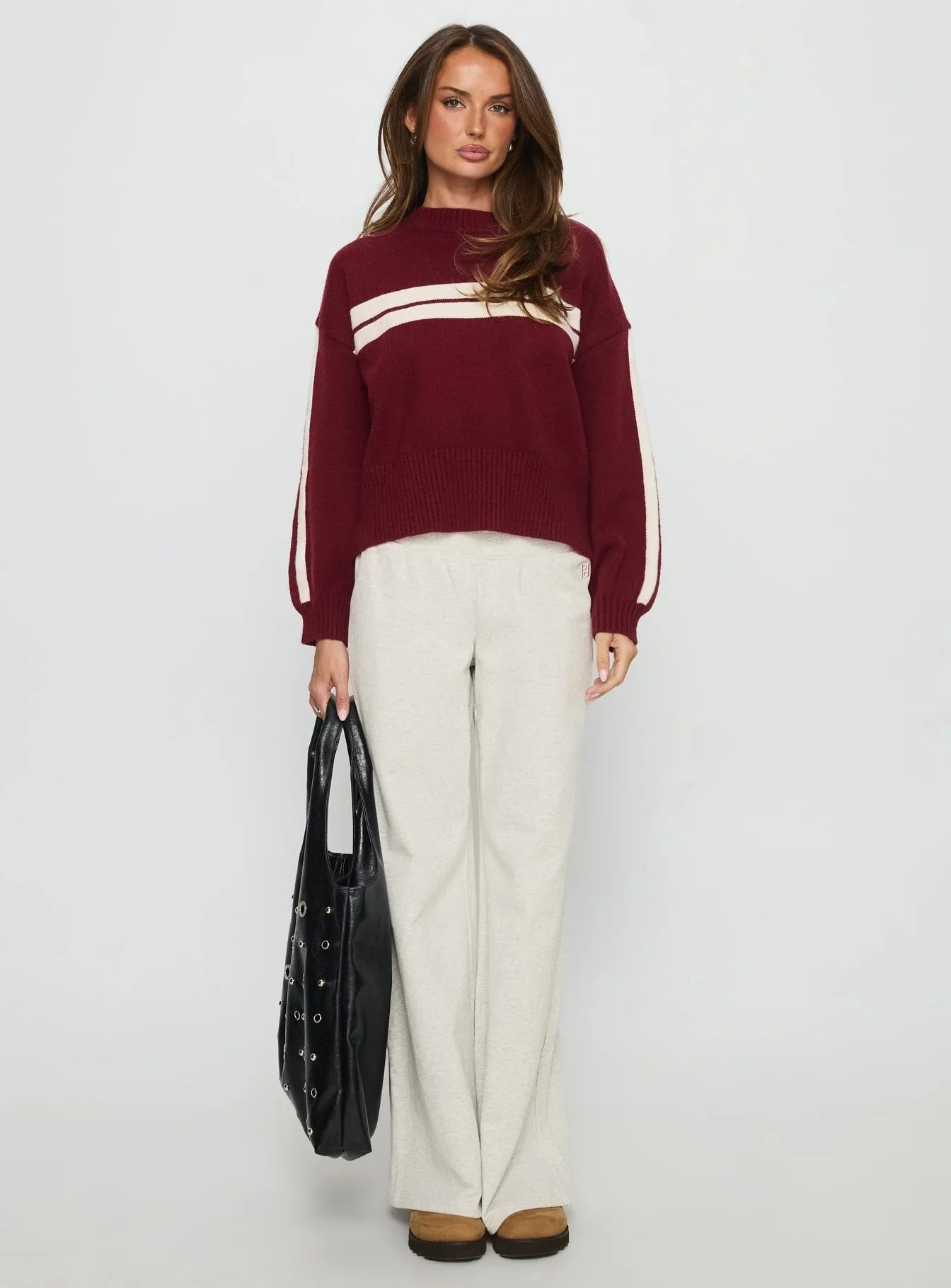 Catherin Crew Neck Knit Sweater Red White