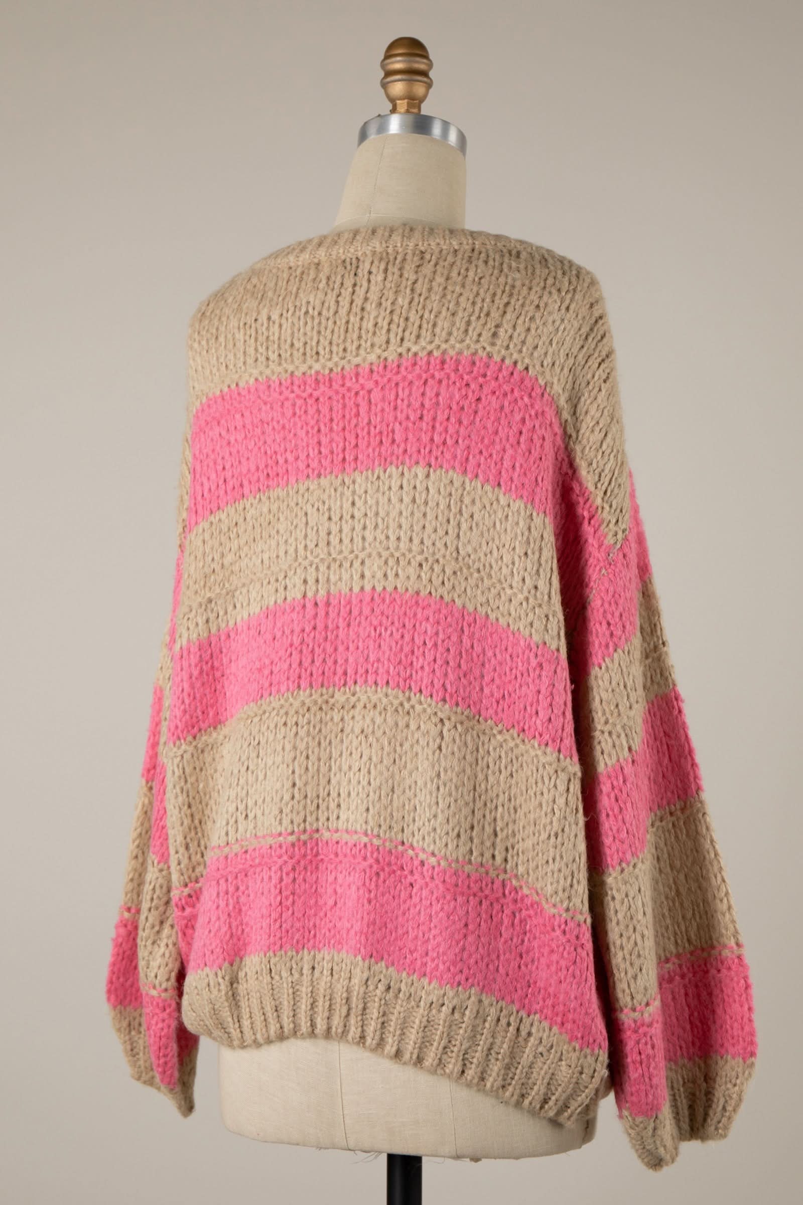Poppy Beige and Pink Striped Oversized Sweater