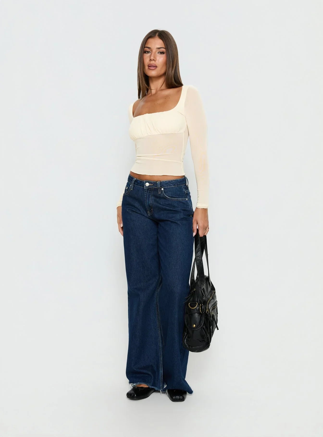 Victoire Long Sleeve Mesh Top Beige