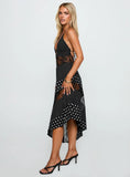Down With Love Asymmetrical Midi Dress Black / White Polka Dot