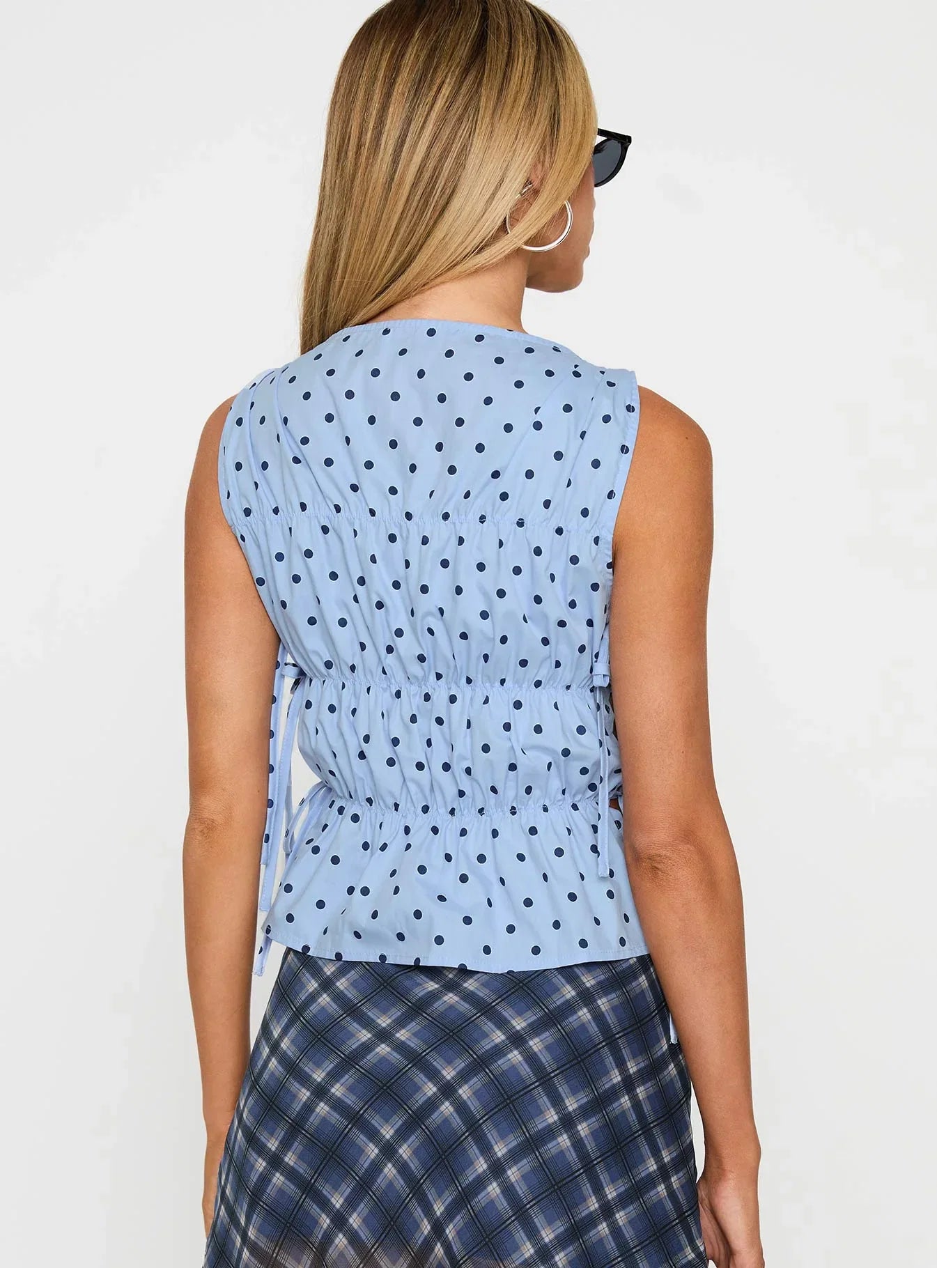 Endless Summers Tie Side Top Blue Polka Dot