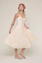 Phia Orange Boho Print Corset Midi Dress