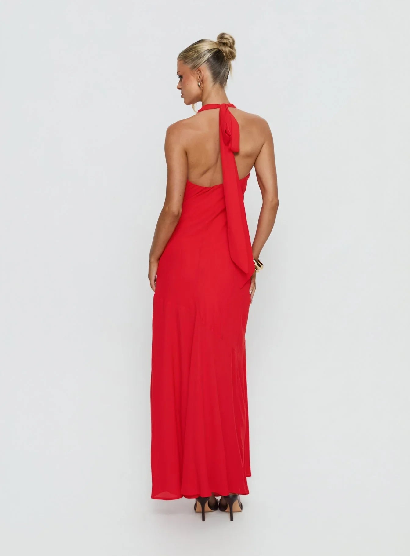 Luannie Halter Scarf Tie Maxi Dress Red