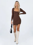 Nolan Long Sleeve Mini Dress Brown