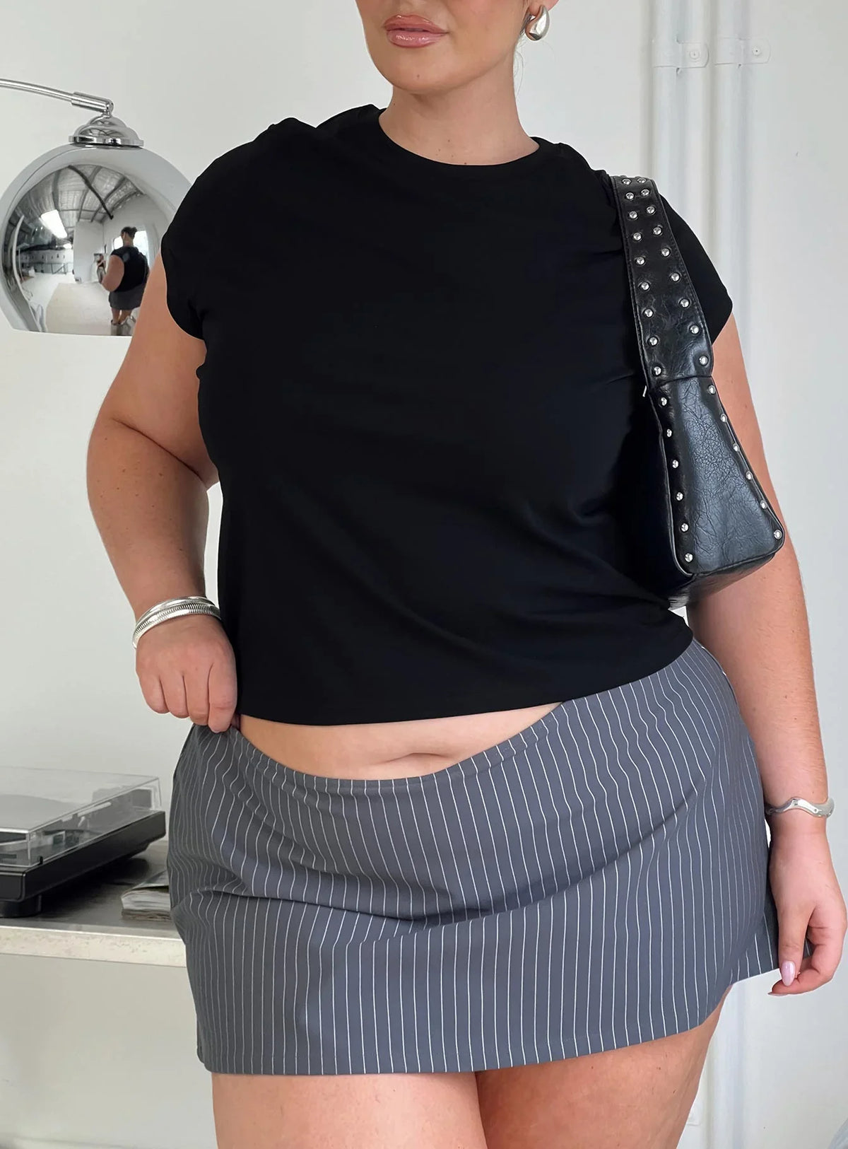Cant Sleep Skort Charcoal Stripe Curve