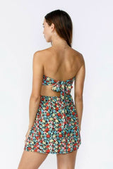 Ambrosia Blue and Red Floral Print Strapless Mini Dress
