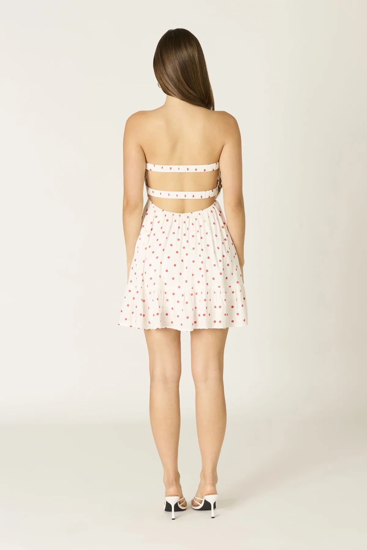 Argie White and Red Polka Dot Strapless Romper