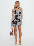 Cecily Scarf Halter Mini Dress Blue Floral