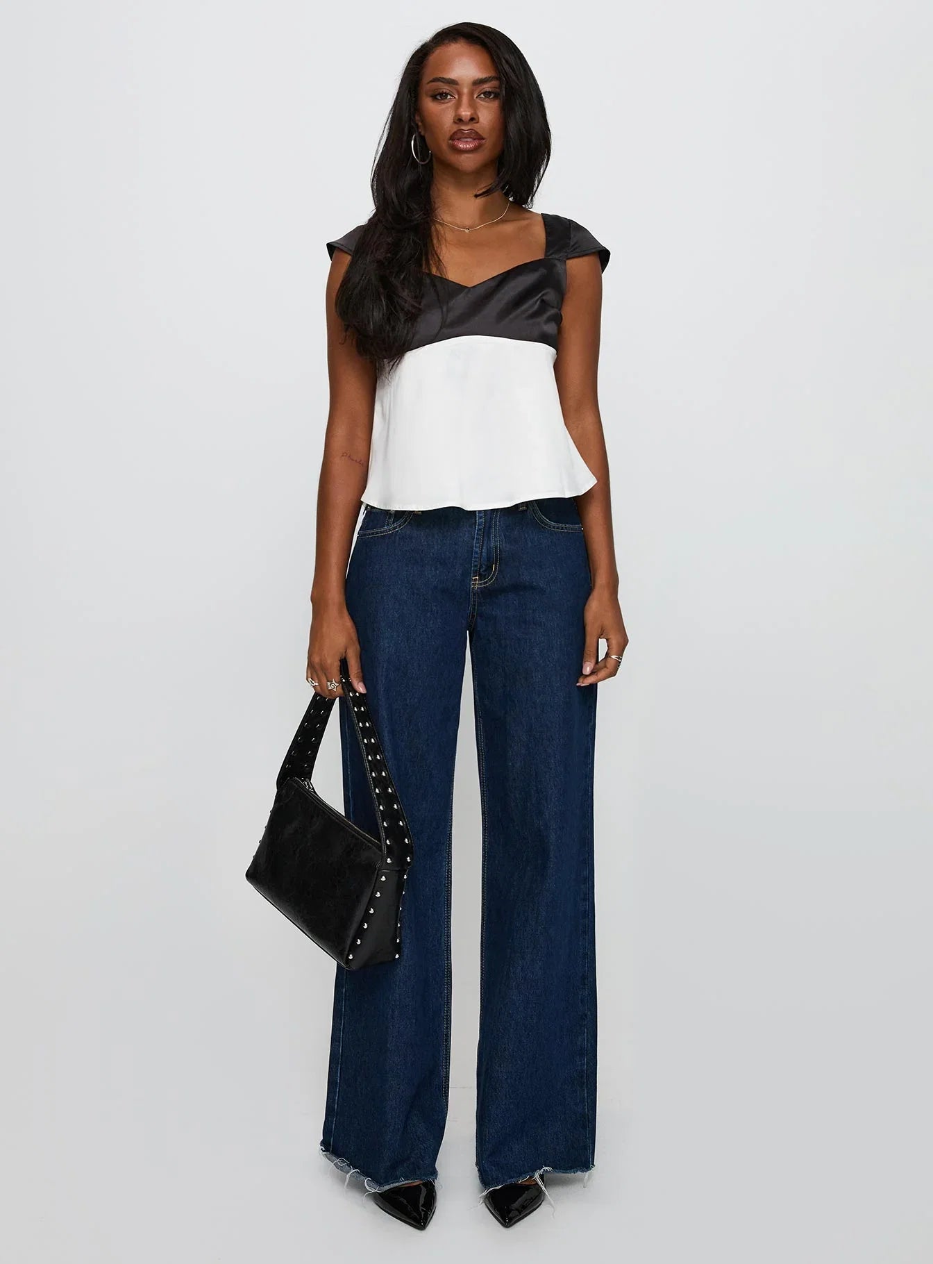 Think About It Cap Sleeve Top Black White