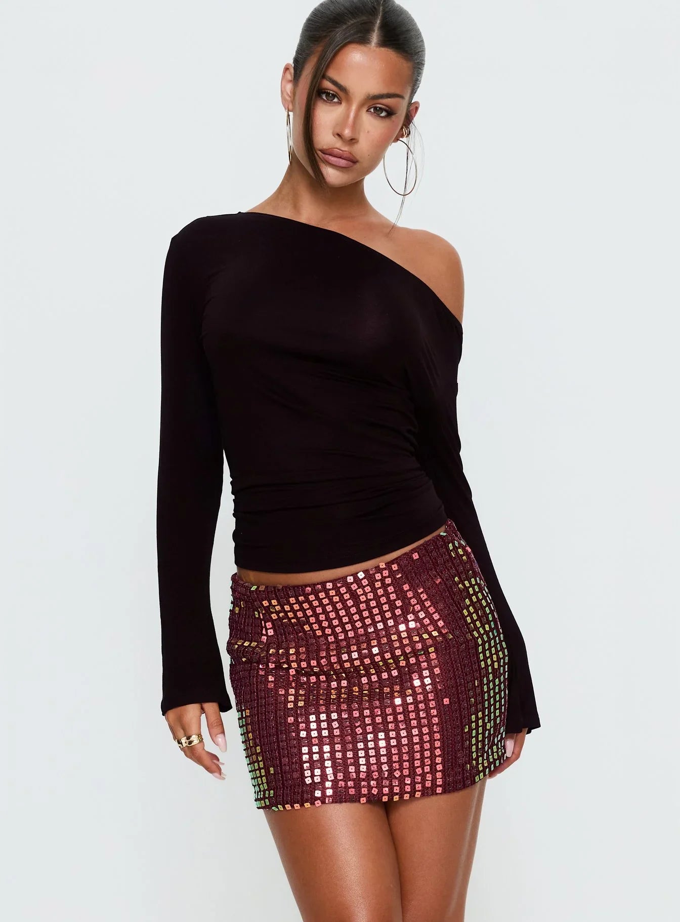 Zelaia Shimmer Mini Skirt Wine
