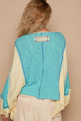 Kelsey Aqua and Yellow Oversized V Neck Top