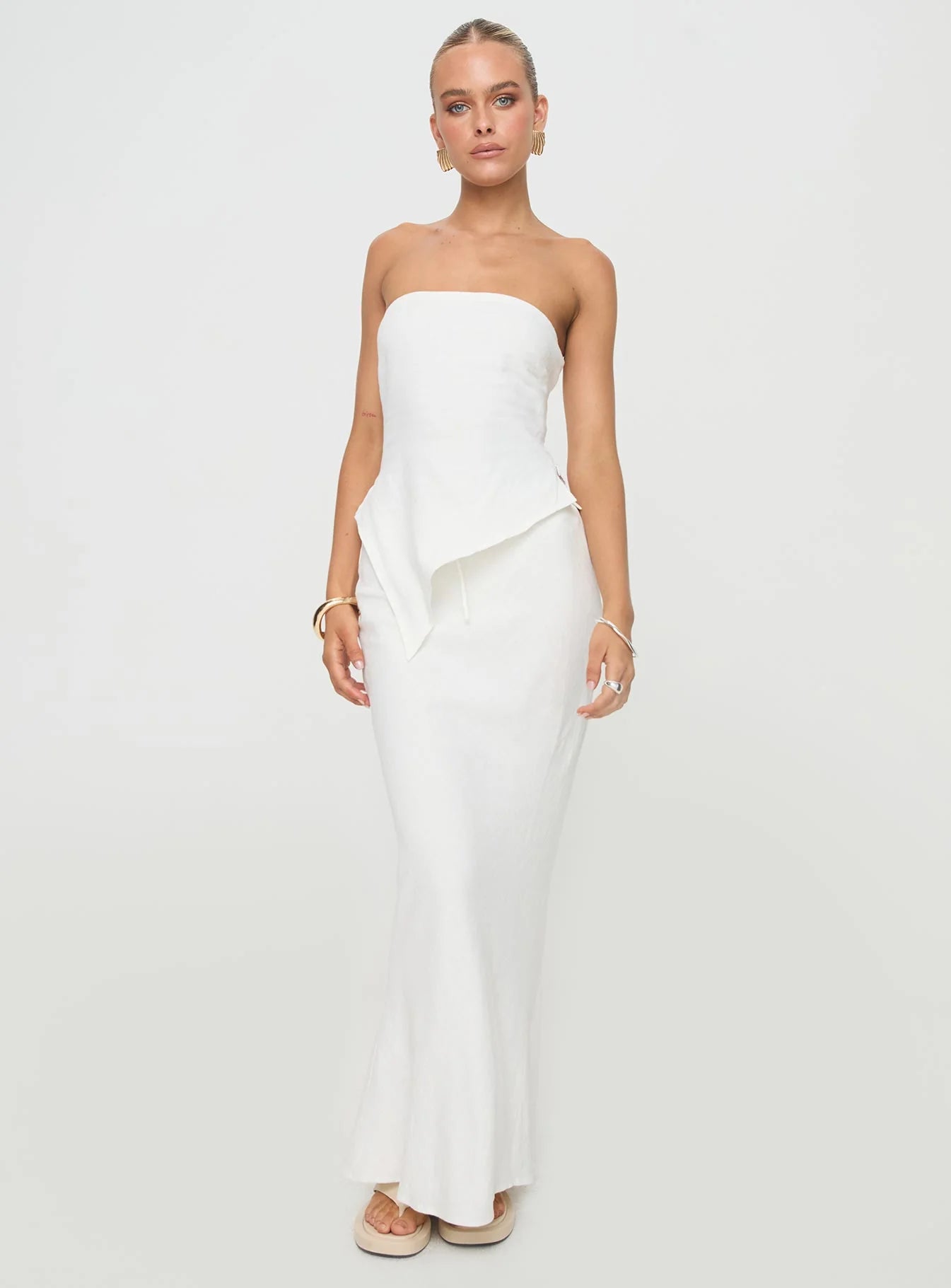 Birdie Asymmetric Linen Blend Top White