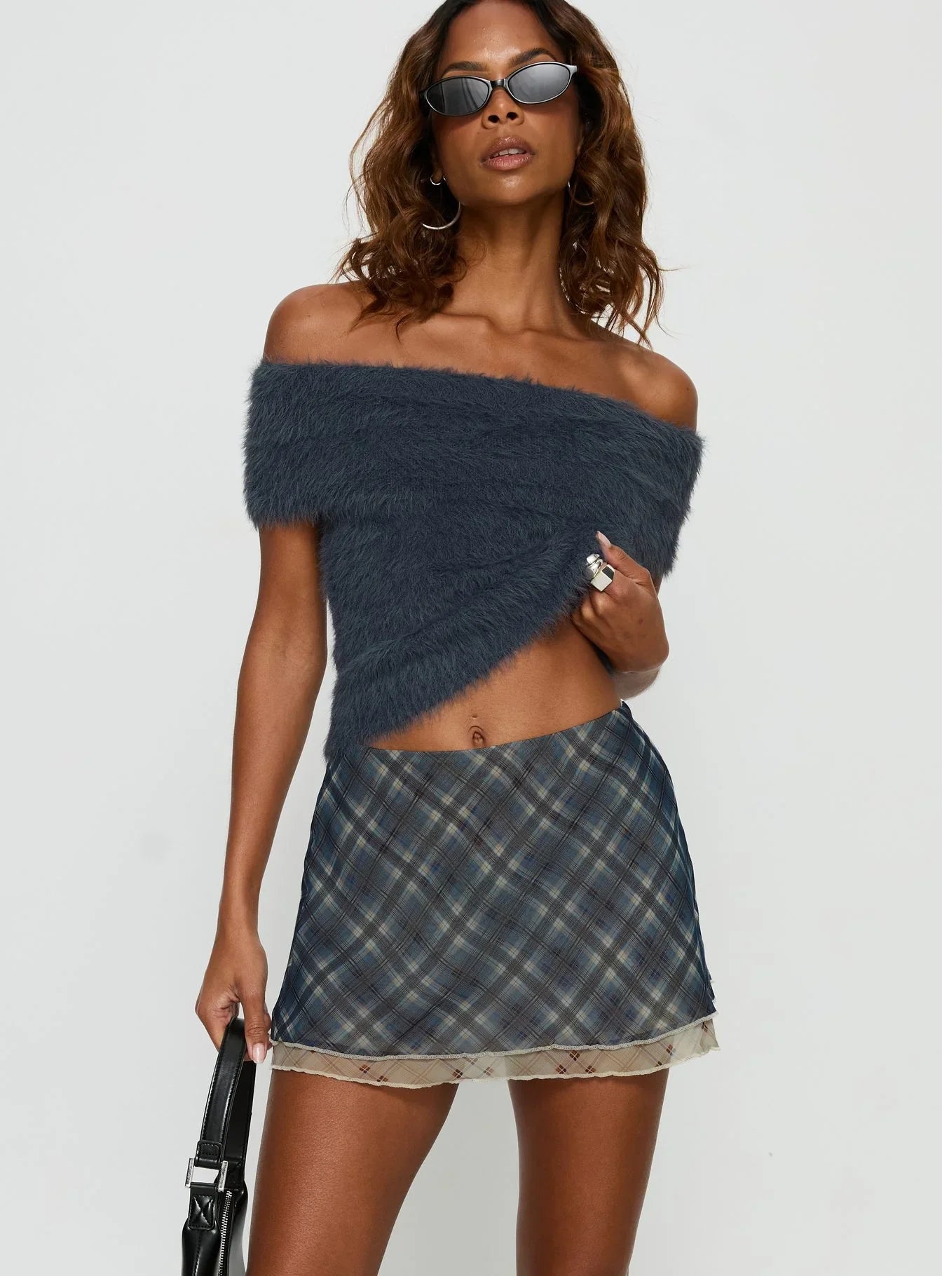 Avalind Layered Mini Skirt Blue Check
