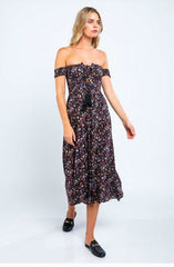 Allison Off the Shoulder Black Floral Print Jumpsuit