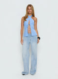 Sensational Cross Front Tie Detail Top Blue Stripe