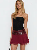 Zenayda Drop Waist Sequin Mini Skirt Burgundy