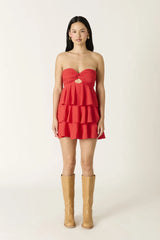 Charlotte Red Strapless Ruffle Mini Dress
