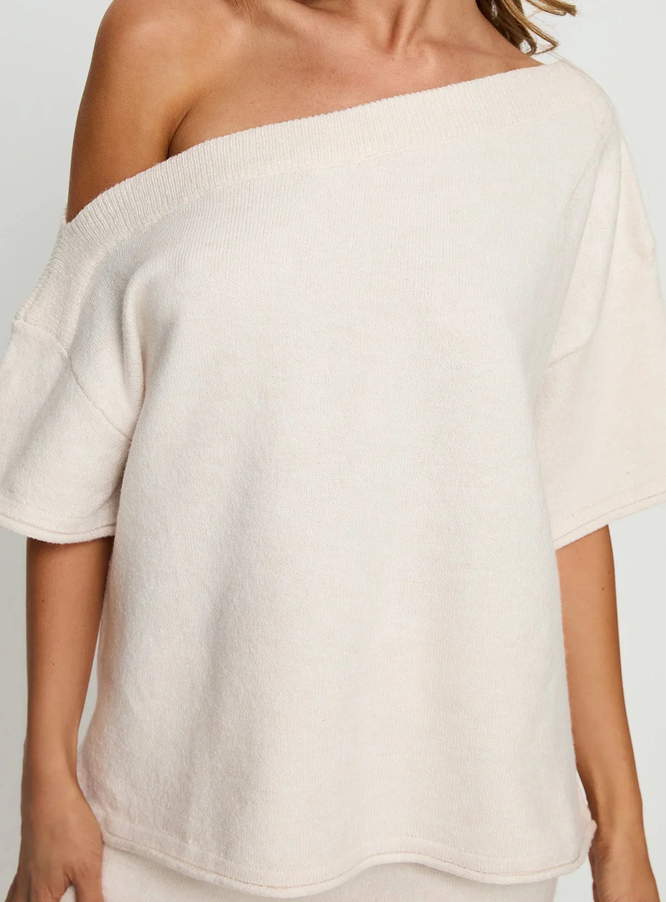 Kourta Off Shoulder Oversized Knit Top Oat