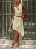 Evaleine Asymmetrical Chiffon Midi Skirt Baby Yellow