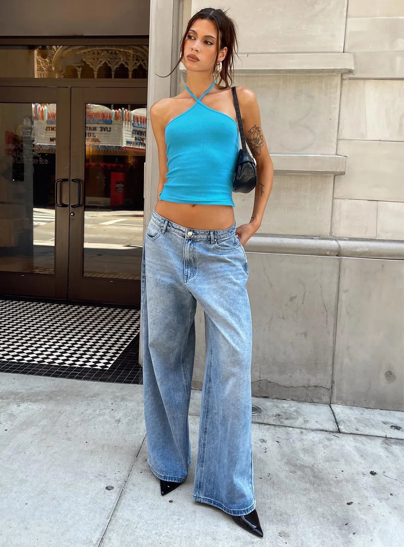 Naylor Mid Rise Wide Leg Jeans Light Blue Wash