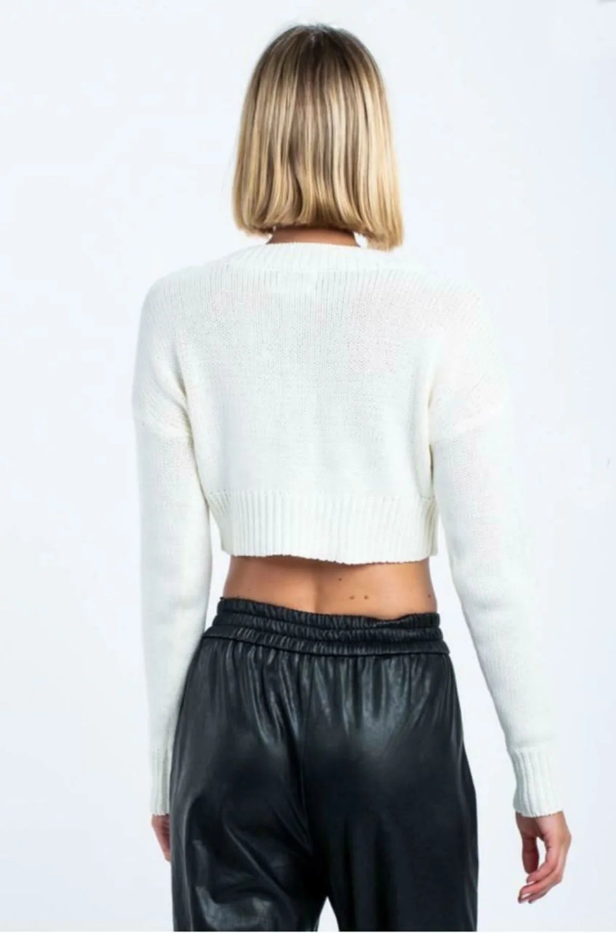 Melanie White Button Up Cropped Cardigan