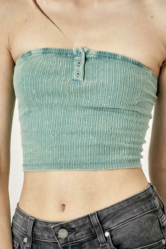 Avery Washed Green Ribbed Tube Top