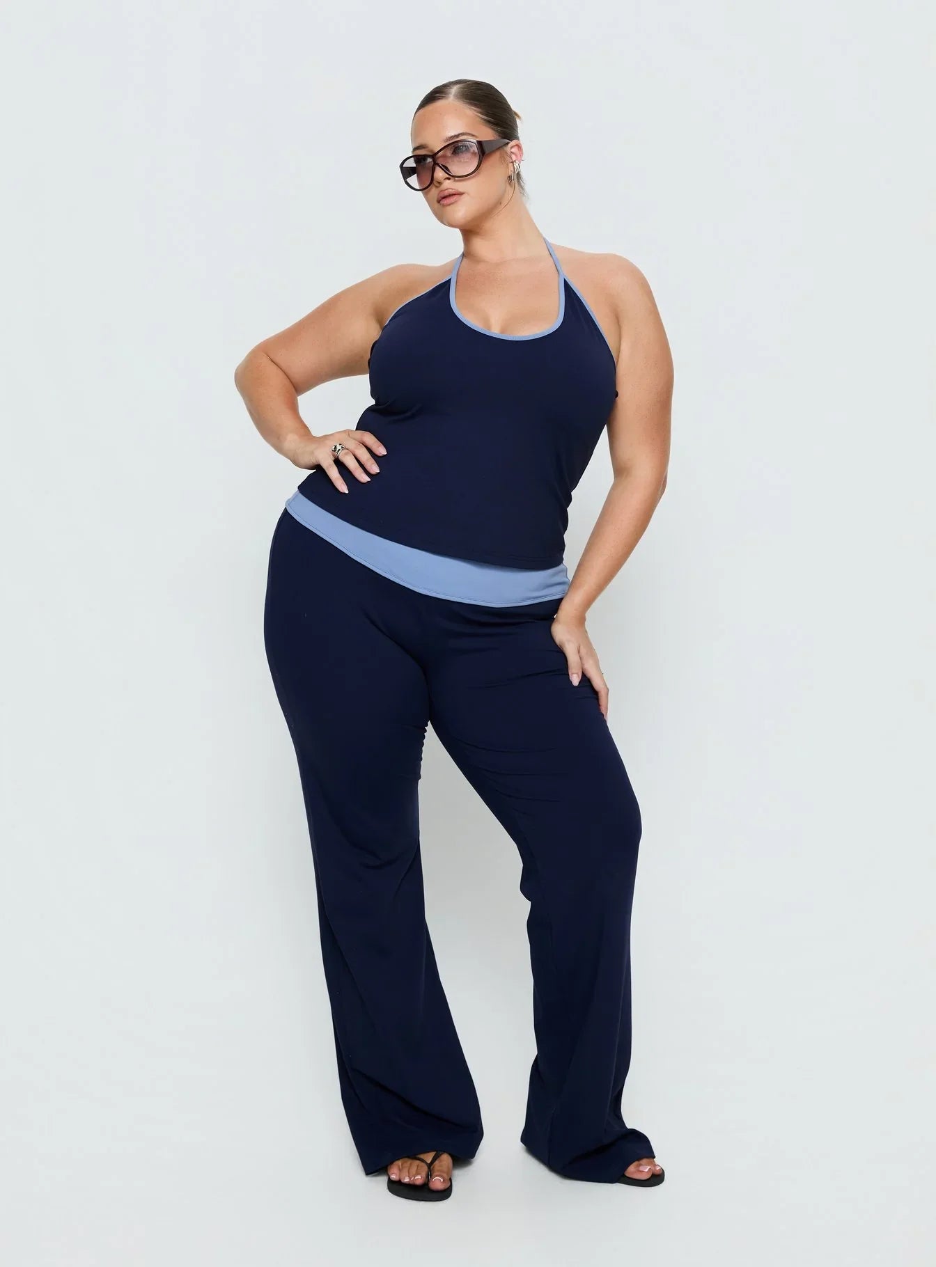 Kobee Jersey Halter Top Navy Light Blue Curve