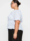 Alistair Bow Tie Top Blue White Stripe Curve