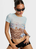 Pop Quiz Mesh Top Blue Leopard
