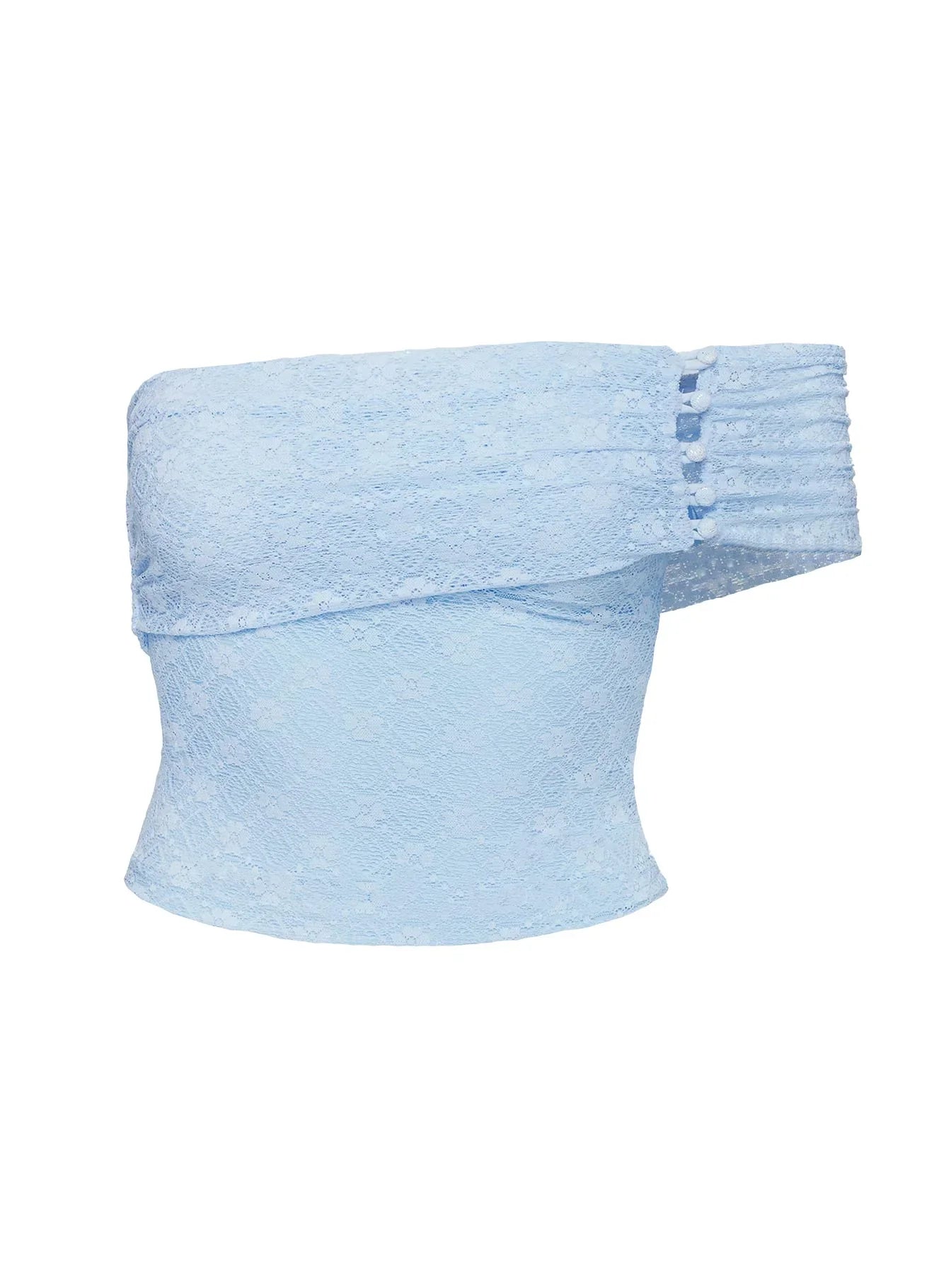 Believe In Paradise Off Shoulder Mesh Top Blue