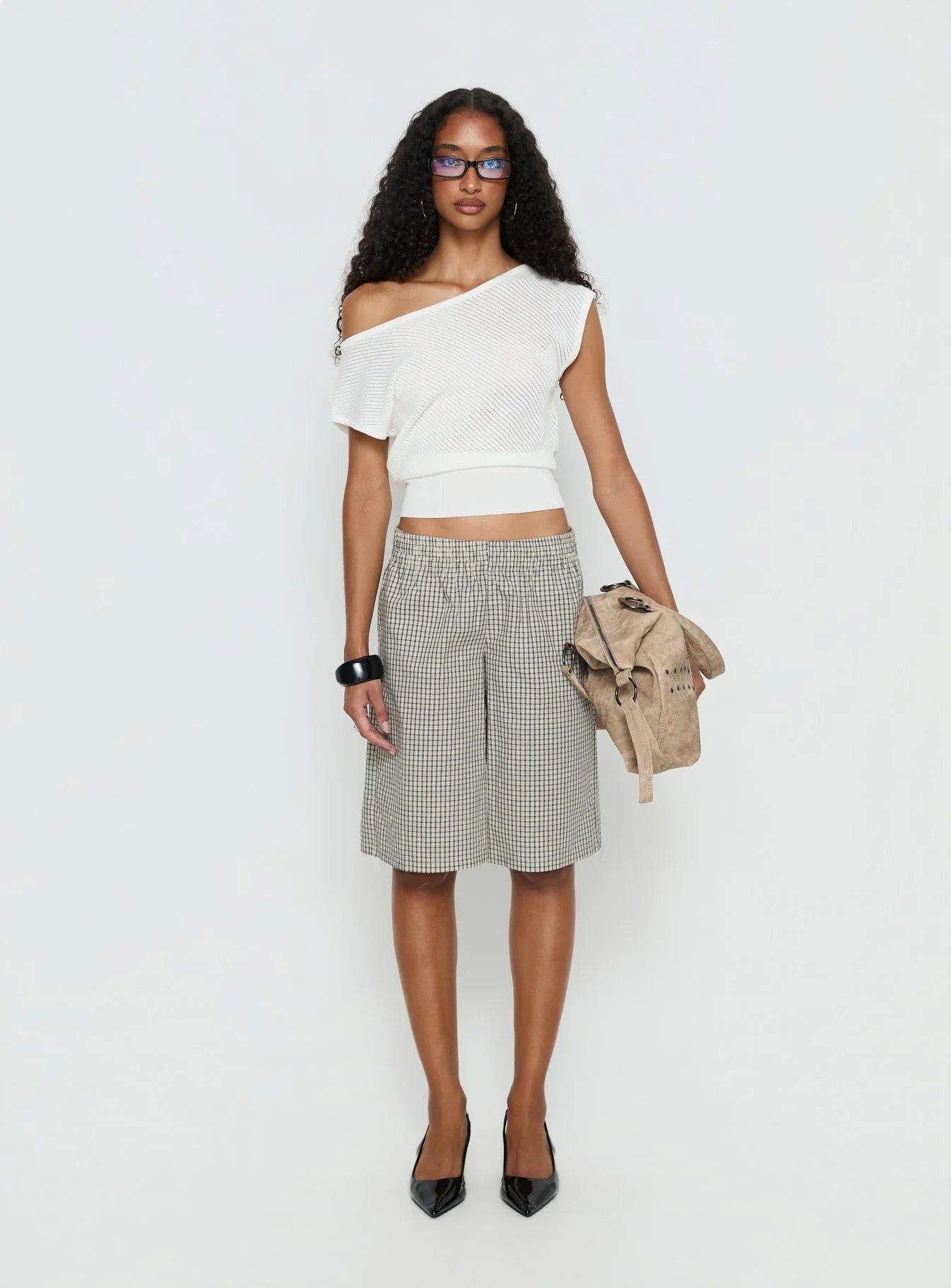 Sevigney Long Elasticated Shorts Cream Check