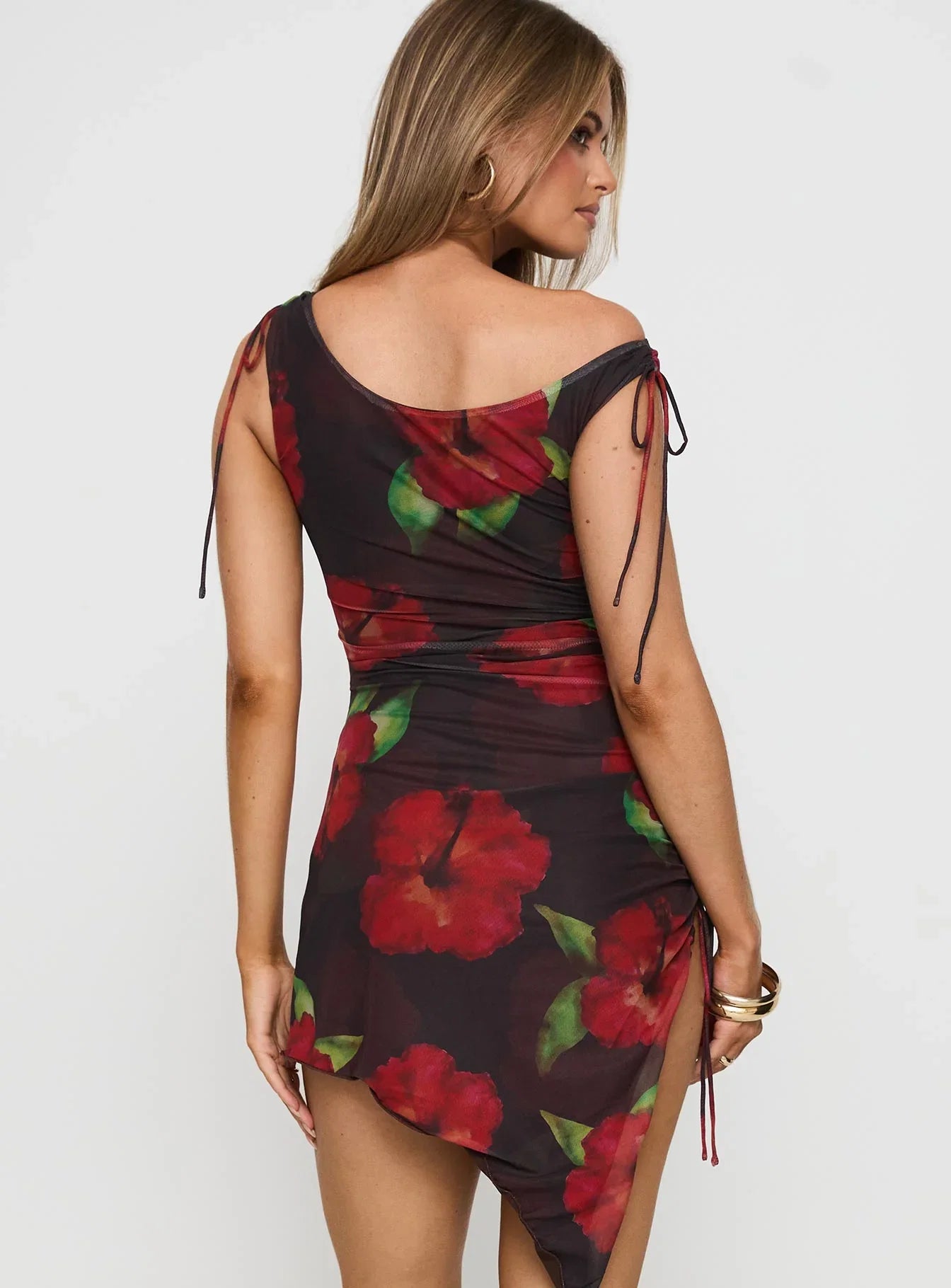 Harmonie One Shoulder Mini Dress Brown Red