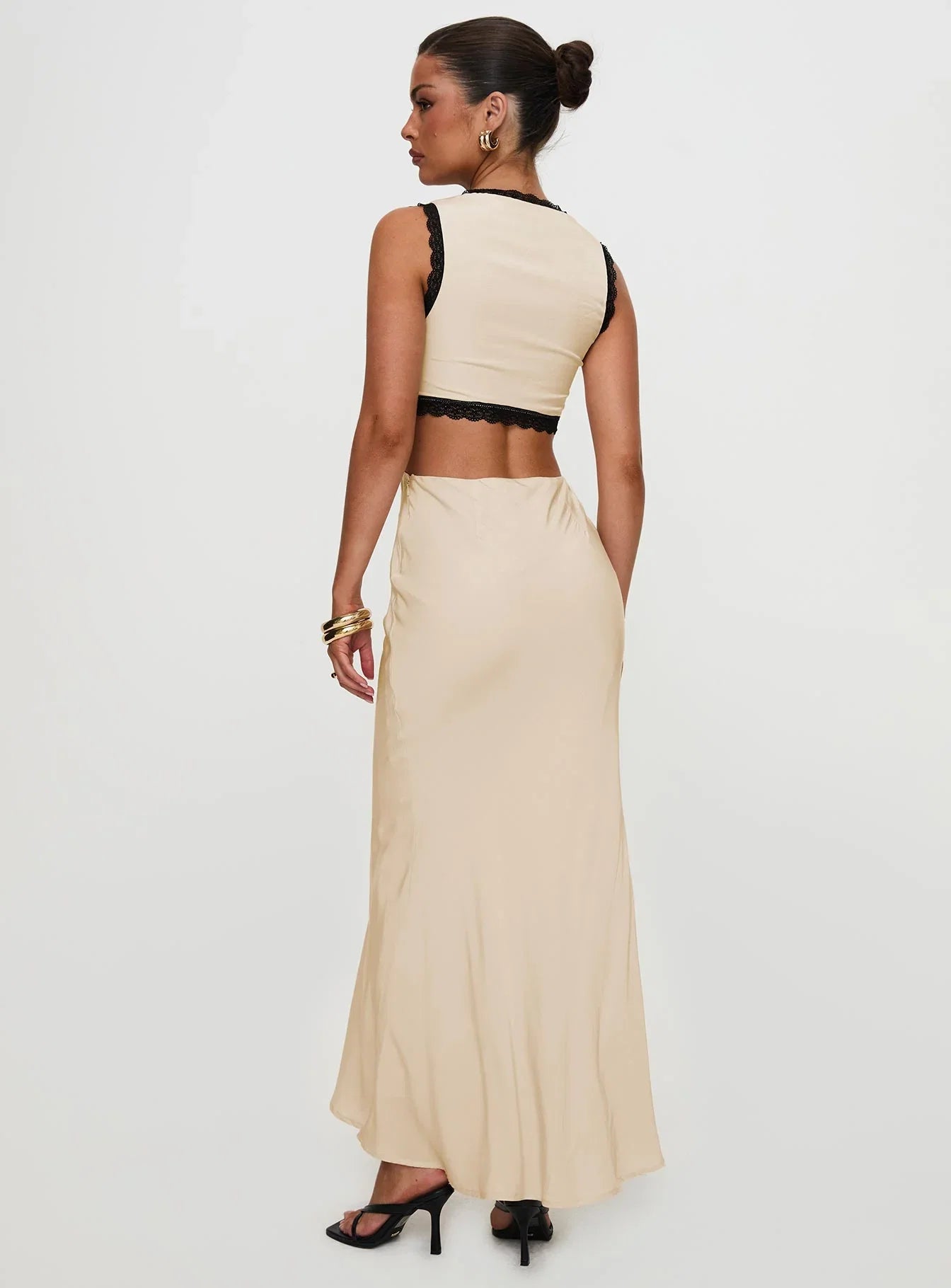 Keila Lace Trim Maxi Dress Cream Black