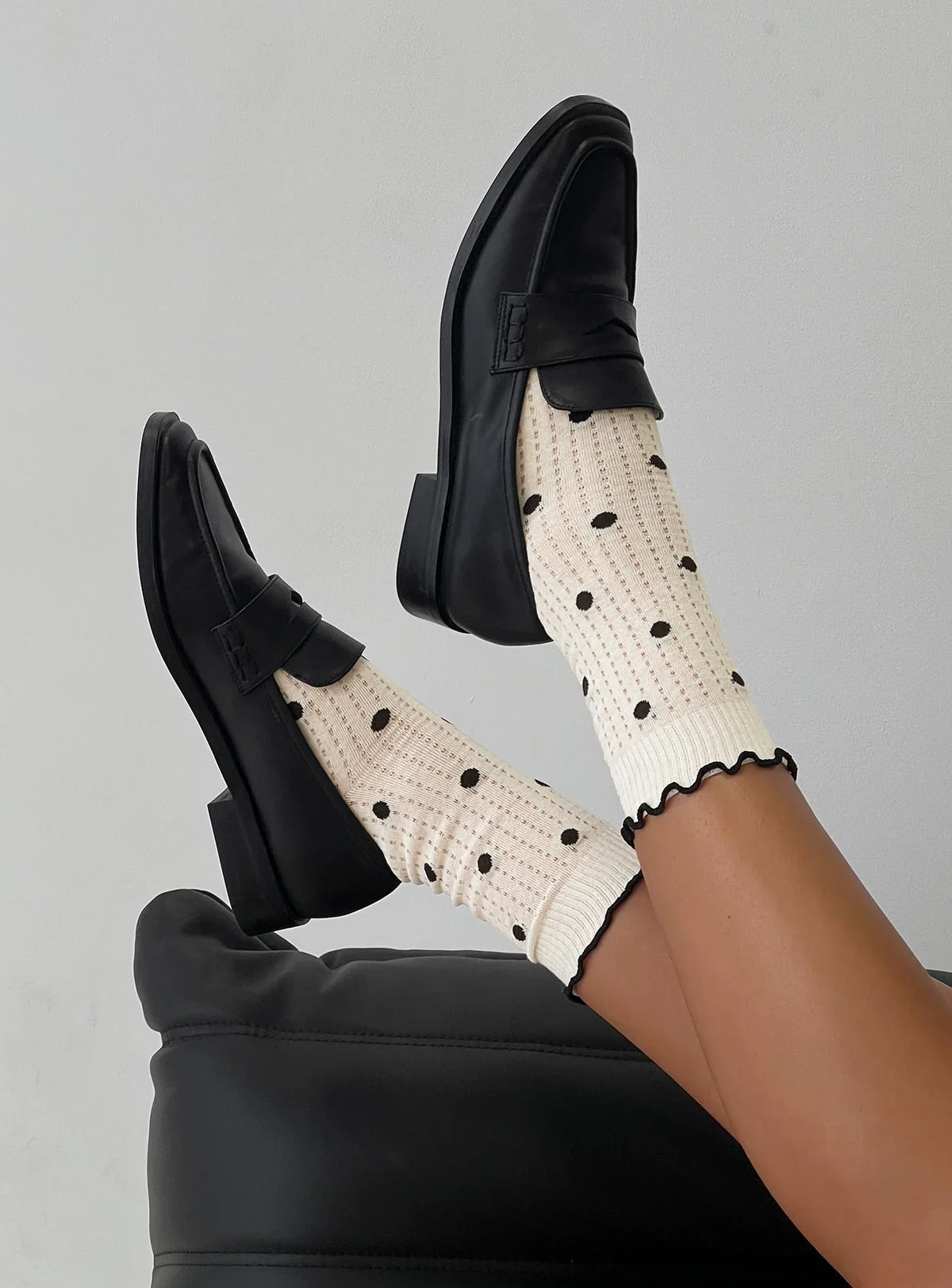 Somebody Else Frill Socks White Polka