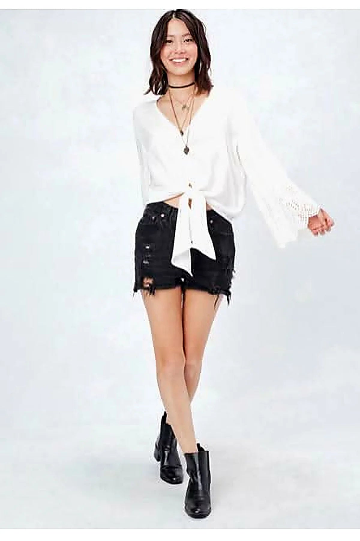 My Reflection White Eyelet Front Tie Top