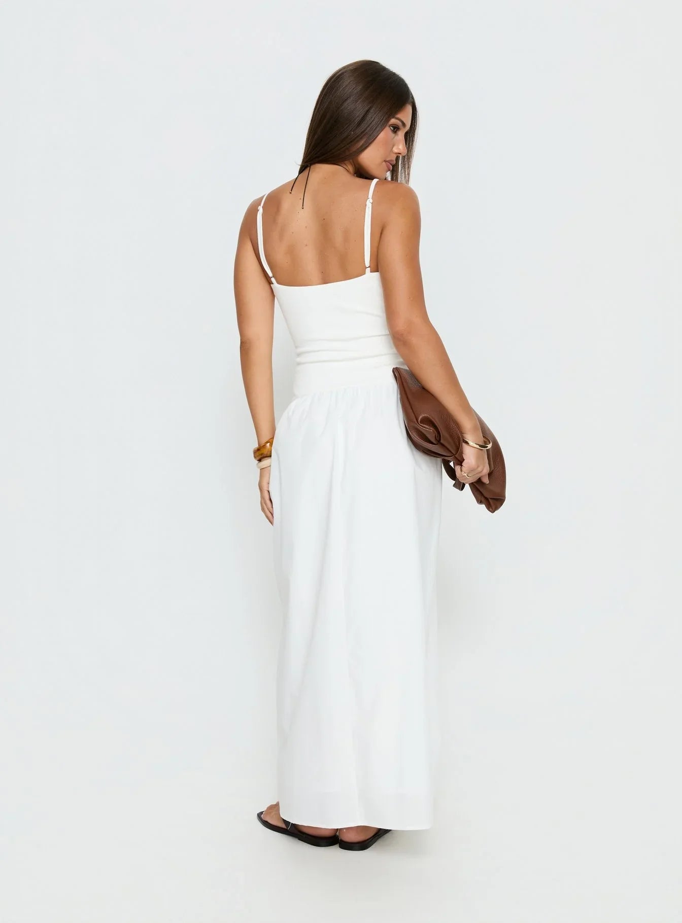 Erroll Drop Waist Knit Maxi Dress White