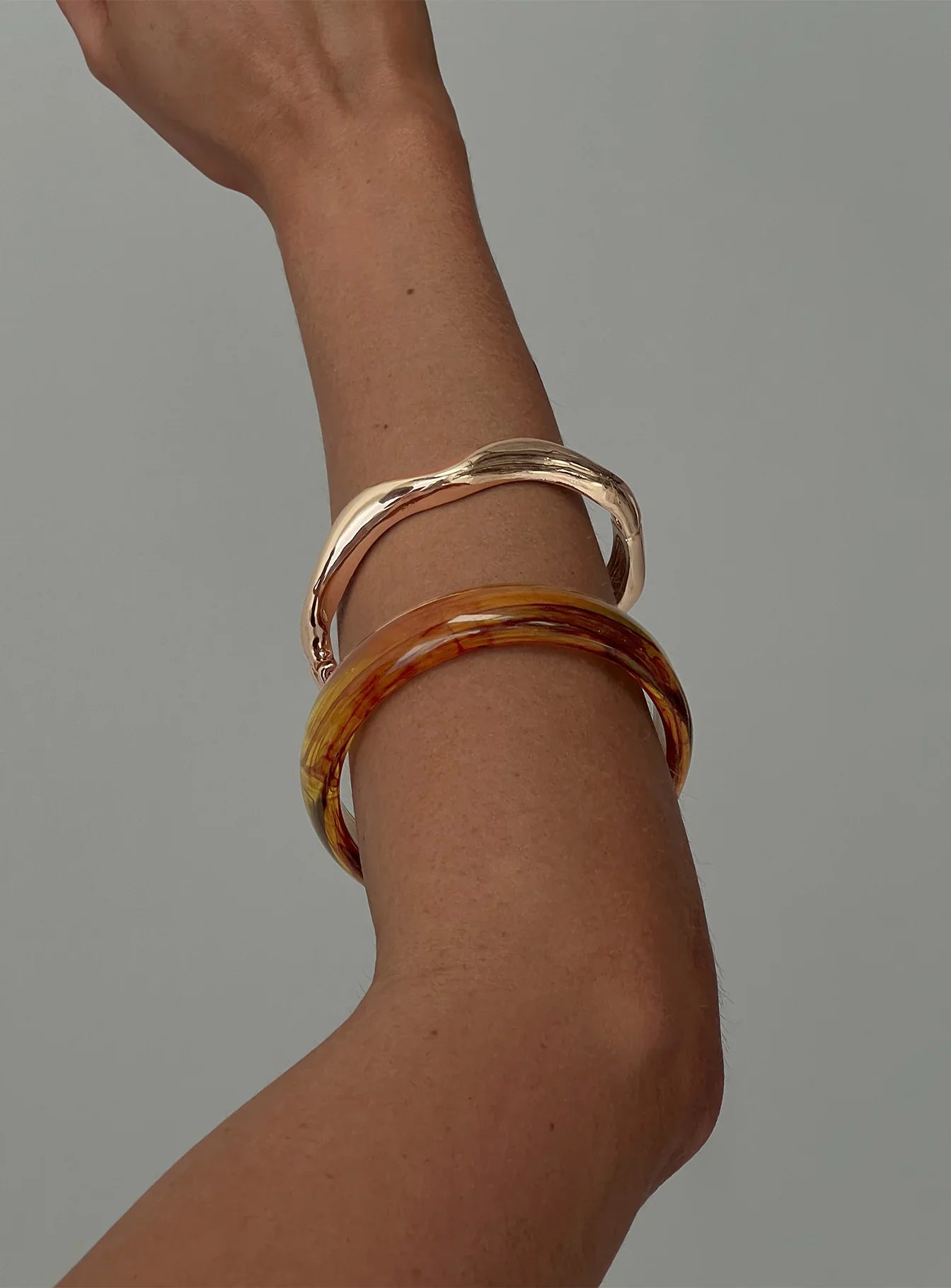 Want Your Love Resin Cuff Set Gold Brown