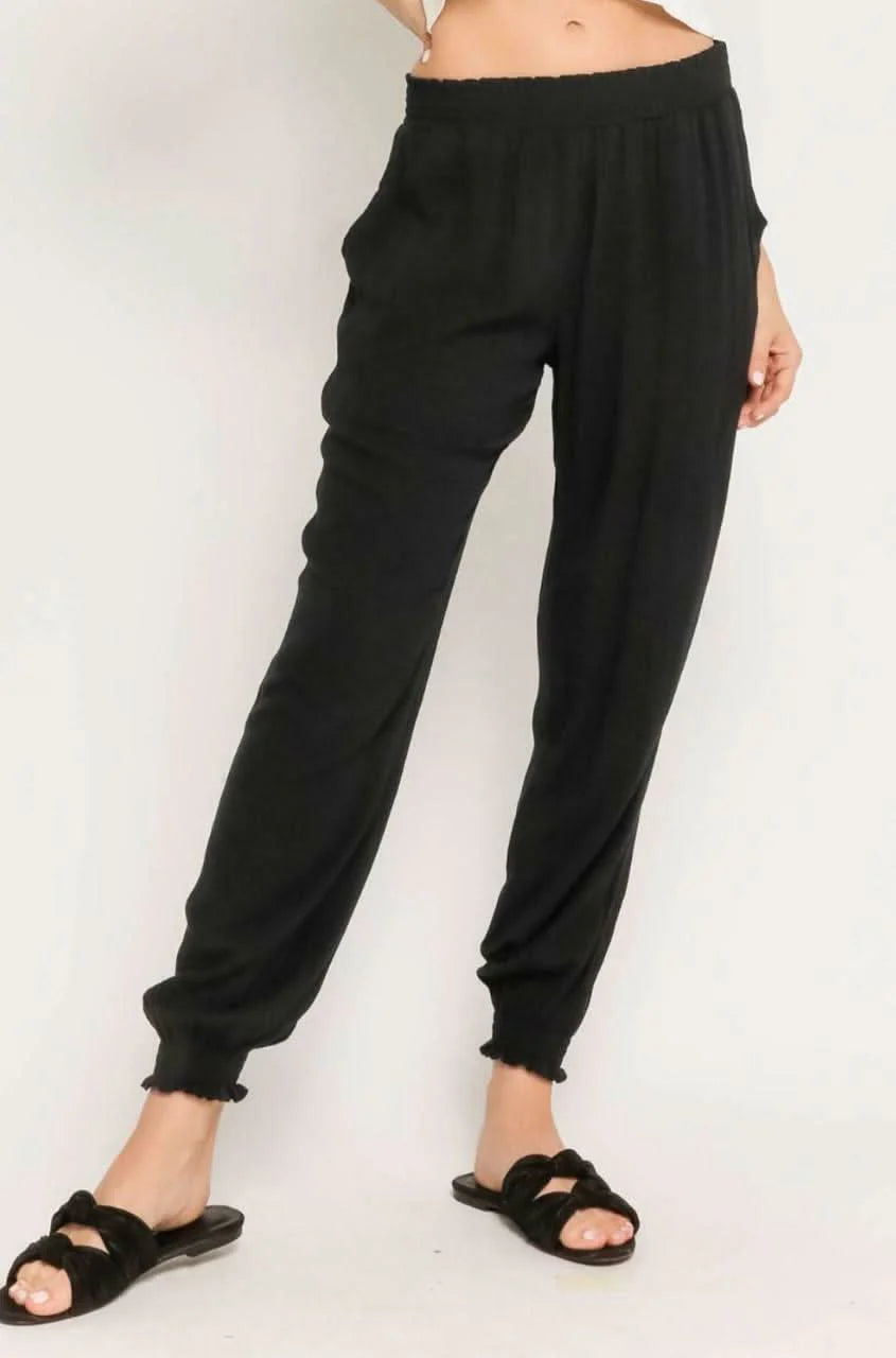 Surfs Up Black Smocked Waist Joggers