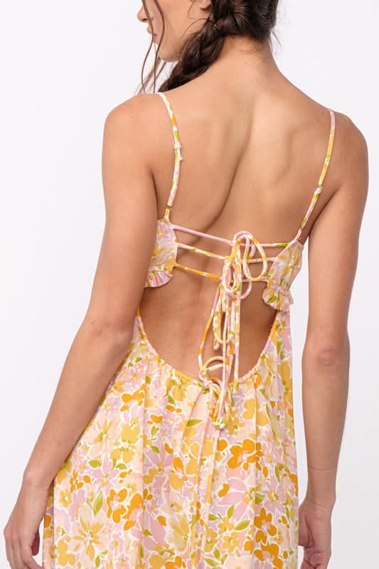 Drew Peach Floral Babydoll Cami Mini Dress