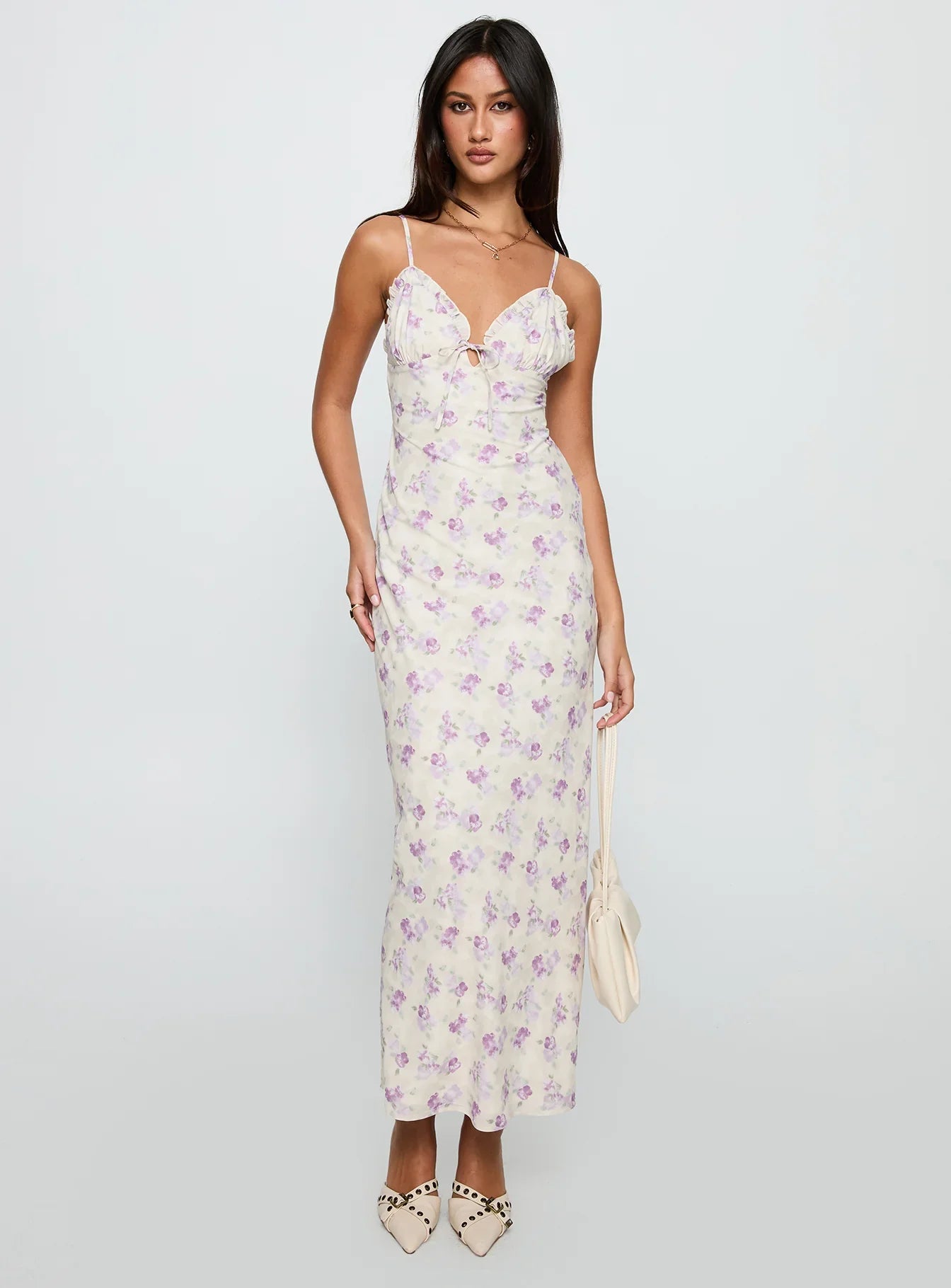 Jessamine Frill Maxi Dress White Lilac