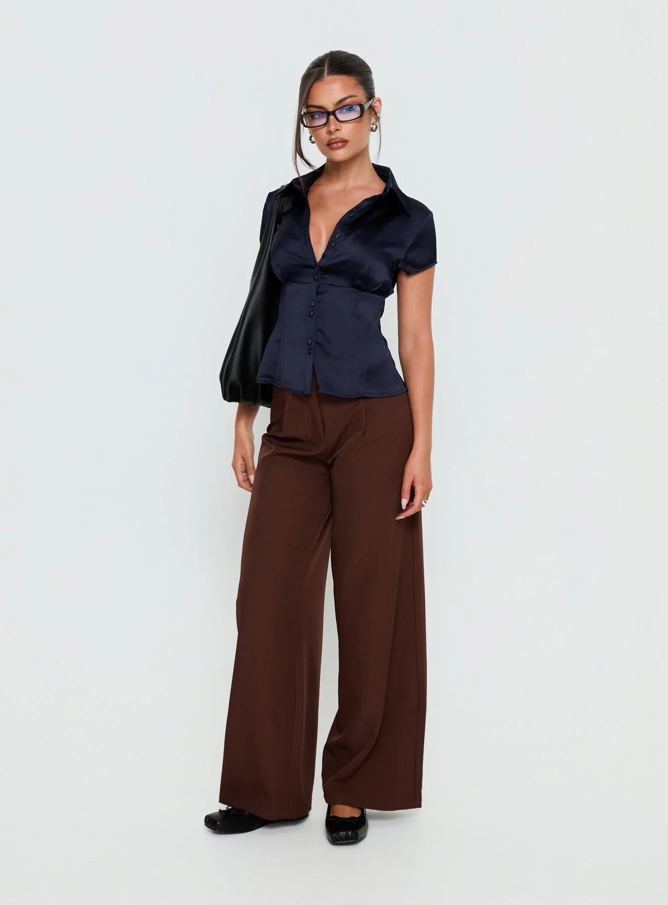Cottesloe Satin Blouse Top Navy