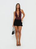Leave Me Alone Plunge Halter Bodysuit Burgundy