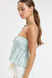 Briley Blue Floral Strapless Babydoll Top