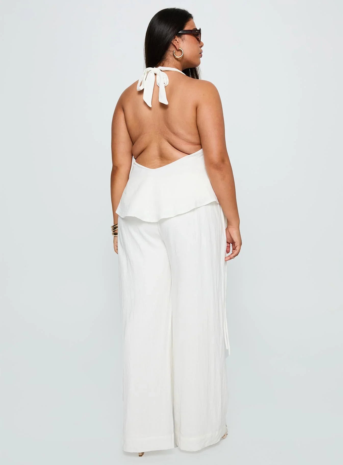 Silver Moon Linen Blend Tie Pants White Curve