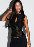 Kelira Keyhole Cutout Sheer Top Black