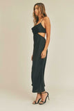 Gina Black Satin Cutout Midi Dress