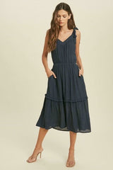 Why Wait Midnight Navy Tie Strap Midi Dress