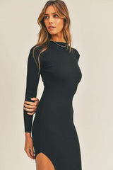 Pauline Black Ribbed Bodycon Midi Dress